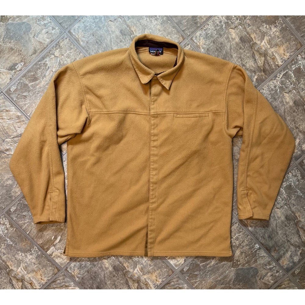 Patagonia Pique Fleece Shirt Mens Large Tan Synchilla Snap 27310FA